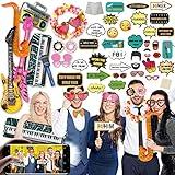 SOUL SHIFT 70 Pc Large Premium Photo Booth Props Set for All Occasions - Wedding Props, Birthday Props, Graduation Prop, Inflatables, Large Glasses, Multi-Colored Wig, Hawaiian Lei, Hand Pump