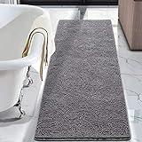 LOCHAS Luxury Bathroom Rug Shaggy Bath Mat 24 x 60 Inch, Washable Non Slip Bath Rugs for Bathroom Shower, Soft Plush Chenille Absorbent Carpets Mats, Gray