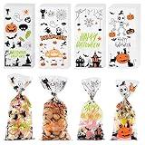 ONFAON Halloween Cellophane Treat Bags, 180pcs Halloween Trick or Treat Goody Gags with 200pcs Twists for Snacks Cookies Packing, Goodie Bags Party Supplies (10.8 * 4.9in)