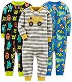 Simple Joys by Carter's Baby Boys' 3-Pack Snug Fit Footless Cotton Pajamas, Black Monster/Blue Dinosaur/Grey Stripe, 18 Months