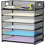 Marbrasse 6 Tier Paper Organizer Letter Tray - Mesh Desk File Organizer with Handle, Paper Sorter Organizer for Letter/A4 Office File Folder Holder - Black