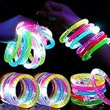 Mikulala 24Pcs Glow in the Dark Party Supplies for Kids/Adults, Flashing Light up Toys LED Bracelets Halloween Glow Sticks, Mardi Gras Party Favors Carnival Birthday Concert Gifts Accessory