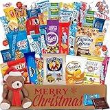 Christmas Snack Box Care Package (50ct) Candy Snacks Assortment Holiday Stocking Stuffer Cookies Food Bars Gift Pack Box Bundle Mixed Bulk Sampler for Children Kids Boys Girls College Students Office