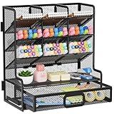 Marbrasse Larger Mesh Desk Organizer with Drawer, Multi-Functional Pen Pencil Holder, Easy Assembly, Desk Organizers and Accessories for Office Art Supplies (Black)