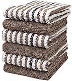 Premium Kitchen Towels (16”x 26”, 6 Pack) | Large Cotton Kitchen Hand Towels | Popcorn Striped Design | Dish Towels | 430 GSM Highly Absorbent Tea Towels Set with Hanging Loop | Tan