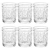 Bekith 6 Pack Drinking Glasses, 9.5 oz Romantic Water Glasses Tumblers, Heavy Duty Vintage Glassware Set for Whisky, Juice, Beverages, Beer, Cocktail