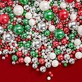 Edible Christmas Sprinkles Pearls for Cake Decorating,130g Red Green White and Silver Pearl Mixed,Edible Sugar Holiday sprinkle for Cupcake Toppers, Cookie, Ice Cream Decorations Christmas Party