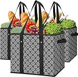 WISELIFE Reusable Grocery Bags [3 Pack],Large Grocery Tote Bag Water Resistant Shopping Bags Foldable Grocery Bag for Clothes,Shoes and Picnic,Black