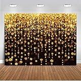CHAIYA 8x6ft 2025 New Year Backdrop New Year Party Backdrop Gold Glitter Backdrop Curtain Black Gold Bokeh Photo Booth Background for Prom Graduation, Wedding, Bridal Shower