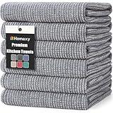 Homaxy Premium Kitchen Towels(18”x 28”, 6 Pack), Large Cotton Kitchen Hand Towels, Flat and Terry Dish Towels, 380 GSM Highly Absorbent Tea Towels Set with Hanging Loop, Grey