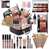 MTDXILTAI All in One Makeup Kit - 2X14 Eyeshadow Palette, Liquid Foundation, Eyeliner Pencils, Contouring Stick, Lip Gloss, 20Pcs Makeup Brushes (Black)