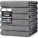 Homaxy Premium Kitchen Towels(18”x 28”, 6 Pack), Large Cotton Kitchen Hand Towels, Flat and Terry Dish Towels, 380 GSM Highly Absorbent Tea Towel Set with Hanging Loop, Black