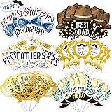 Father's Day Cupcake Toppers 48pcs Happy Fathers Day Cake Toppers I Love My Dad Best Dad Cupcake Picks with Beard Tie Signs for Father's Day Party Cupcake Decorations