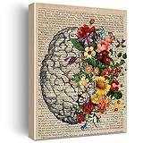 Brain Art Flower Anatomy Canvas Wall Art Human Brain Butterfly Canvas Print Medical Painting Wall Decor Framed Psychology Gift 12x15 Inch