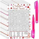 50 Sheets Valentine's Day Word Search Classroom Party Game, Fun Valentines Day Game with 2 Highlighters Holiday Cards for Valentines Day Kid Birthday Party