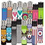Clipper - Classic Large Reusable Lighter - Iconic Premium Refillable Lighters Bulk Pack - Replace Butane, Flint, and Spark Wheel for Unlimited Lights - 16 Pack - Assorted Designs