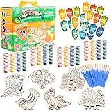 Dinosaur Wood Painting Kits (24 ct) - Perfect Goodie Bag Party Favors for Kids Birthday Party - Each has a Dino Wood Craft, Paints, Brush & Sticker for Boys & Girls - Kids Multi-Item Party Favor Packs