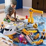 25 Pack Transport Construction Airplane Toy Play Vehicles Set for Kids Gifts, with 6 Construction Die-cast Toy Truck, 11 Road Signs-Suitable for 3 4 5 6 Year Old Boys and Girls