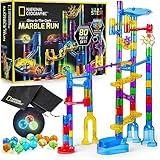 NATIONAL GEOGRAPHIC Glowing Marble Run – Construction Set with 15 Glow in The Dark Glass Marbles & Storage Bag, STEM Gifts for Boys and Girls, Building Project Toy (Amazon Exclusive)