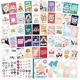 Decorably 50 Pack Gold Foiled & Glittery All Occasion Cards Assortment Box with Envelopes & Stickers - 50 Designs Printed Message Inside Greeting Cards Assortment Box, 5x7in Cards for All Occasions