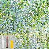 Countewol Window Privacy Film Stain Glass Window Film Rainbow Window Film Window clings Non-Adhesive Reusable Decorative for Room (Leaf Rainbow, 17.5 x 78.7 in)