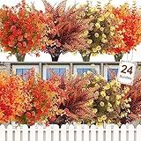 Ouddy Decor 24 Bundles Artificial Fall Flowers for Outdoor Decoration UV Resistant Fake Plastic Plants Faux Boston Fern for Autumn Indoor Outdoor Garden Patio Fireplace Window Box Kitchen Home Decor
