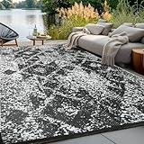 Waterproof Outdoor Rug 5x8 ft, Reversible Plastic Straw Rug, Easy to Clean Patio Rug, Portable Carpet for Patio, RV, Deck, Balcony, Backyard, Picnic, Beach, Mosaic, Gray