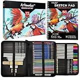 Artownlar 72 Pack Drawing Sketching Set with 8x11 Sketchbook | Pro Art Supplies Kit for Artist Adults Teens Beginner | Graphite Charcoal, Watercolor & Metallic Colored Pencils in Gift Case.