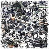 50 PCS Gothic Transparent Stickers - Dark Romance Roses Waterproof PET Stickers Aesthetic for Scrapbooking, Laptops, Water Bottles, Journals, DIY Crafts