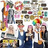 SOUL SHIFT 70 Pc Large Premium Photo Booth Props Set for All Occasions - Wedding Props, Birthday Props, Graduation Props, Inflatables, Large Glasses, Multi-Colored Wig, Hawaiian Lei, Hand Pump