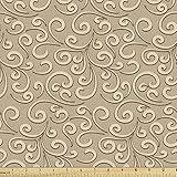 Ambesonne Beige Fabric by The Yard, Baroque Floral Swirls Damask Pattern Classic Victorian Style in Retro Antique Background, Decorative Fabric for Upholstery and Home Accents, 1 Yard, Beige Brown