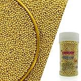 Edible Super Gold Pearl Sugar Sprinkles Candy 2mm Mini Pearls Cake Decorations Cupcake Toppers Cookie Decorating Perfect for Wedding Party Valentine Halloween Christmas Supplies 3OZ