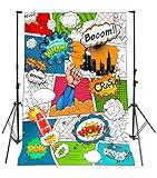 Yeele 5x7ft Cartoon Superhero Photography Background Humor Comics Book Photo Backdrops Vinyl Knock Combating Villain Boom Crash Rocket Pow Newborn Baby Boys Birthday Party Decorative Studio Props