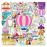 Amusement Park Amusement Park Stickers Pack, 48PCs, Merry-go-round, Sky Wheel, Roller Coaster Vinyl Decal Stickers for Hydro Flask, Laptop, Water Bottle, Kids, Teens