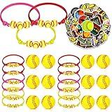 74PCS Softball Party Favors Gifts Softball Charm Bracelets Softball Stress Ball Softball Stickers Softball Adjustable Wristbands Set Supplies for Back to School Sports Birthday Gifts to Team Women