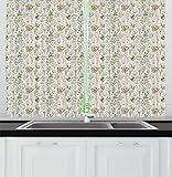 Ambesonne Vintage Kitchen Curtains, Garden Artwork Nature Theme with Herbs and Flowers Colorful Spring Season Elements, Window Drapes 2 Panel Set for Kitchen Cafe Decor, 55" x 39", Sage Green