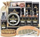 FULLLIGHT TECH Beard Kit for Men Grooming & Care W/Beard Wash,3 Packs Beard Oil,Beard Balm Leave-in Conditioner,Comb,Brush,Scissors,Premium Gifts for Men Dad Husband