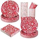 Hushee 200 Pcs Valentine's Day Party Supplies Serves 50 Disposable Tableware Set 7''/ 9'' Paper Dessert Plates Napkins Paper Cup for Home Office Restaurants Valentine's Day Party Decorations