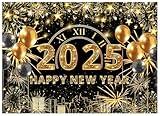 WOLADA Happy New Year 2025 Backdrop Black Gold New Year Backdrop Happy New Year Backdrop 2025 Backdrop New Year Backdrop 8x6FT FW78