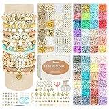 Pizooro Clay Beads 3 Boxes Bracelet Making Kit, 10500pcs Beads for Jewelry Making, Round Letter Beads with Charm and Elastic Strings, Friendship Bracelets Holiday Gifts for Girls Adults