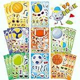 24 PCS Sport Ball Stickers for Kids, Make a Face Stickers, Make Your Own Mix and Match Sticker Sheets, Basketball, Baseball, Football, Volleyball, Soccer, Rugby Stickers for Teens/Kids