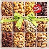 NUT CRAVINGS Gourmet Collection - Christmas Treats Nuts Gift Basket with Happy Holiday Ribbon in Reusable Wooden Tray (12 Assortments) Food Arrangement, Healthy Snack Care Package, Kosher