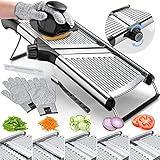 Gramercy Adjustable Mandoline Food Slicer, Mandoline Slicer for Kitchen, Mandolin, Potato Slicer, Tomato Slicer, Carrot Slicer, Onion Slicer - Stainless Steel - INCLUDING One Pair Cut-Resistant Gloves