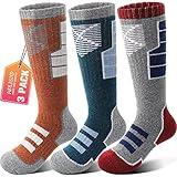 Anlisim Kids Merino Wool Ski Socks for Girls Boys Teen Thermal Winter Warm Thick Hiking Knee High Socks Stocking Stuffers for Skiing Snowboarding (Red/Orange/Green A, 8-12 Y)