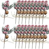 TIHOOD 20PCS 8inch Artificial Christmas Floral Picks, Red Fake Berry Picks Stems, Pine Branches with Pinecones Holly Leaves for Vase Floral Arrangement Wreath Winter Holiday Season Decor Crafts