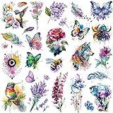 Tazimi 9 Sheets Large 3D Watercolor Temporary Tattoos For Women Girls-Colorful Flower Hummingbird Butterfly Realistic Long Lasting Fake Tattoo Stickers Waterproof Tattoos For Women Adult Body Art