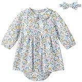 pureborn Baby Girls Dress with Bloomer Infant Girl Long Sleeve Playwear Dress with Diaper Cover 12-18 Months Floral Blue