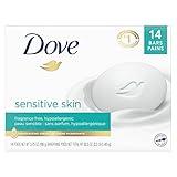 Dove Beauty Bar More Moisturizing Than Bar Soap for Softer Skin, Fragrance-Free, Hypoallergenic Beauty Bar Sensitive Skin With Gentle Cleanser 3.75 oz 14 Bars