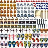 MIUTRUE Medieval Knight Weapons Pack Accessories Set Building Block Toy Armor Helmet Shield Bow Arrow Designed for Mini Figures Gift for Kids Boys Grils Building Kits Toys