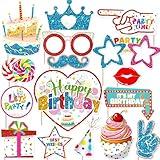 Colorful Birthday Decorations Photo Booth Props Happy Birthday Party Decorations Photobooth Props Kits for Boys Girls Kids Party Rainbow Party Baby Shower Supplies